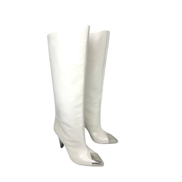 Isabel Marant Lilezio Knee High leather ivory heeled western  Boot size 38 - Picture 7 of 11